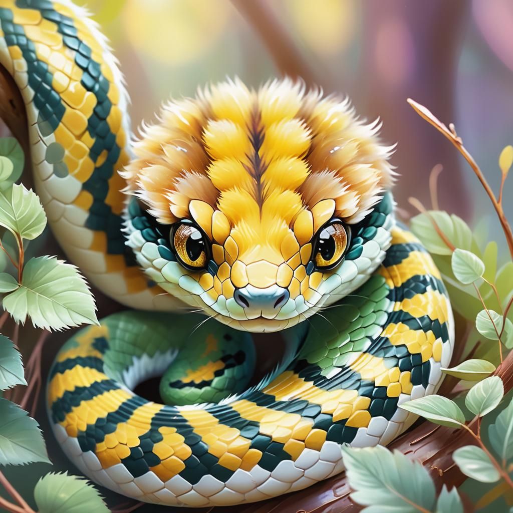 Adorable Fluffy Baby Snake with Fuzzy Texture