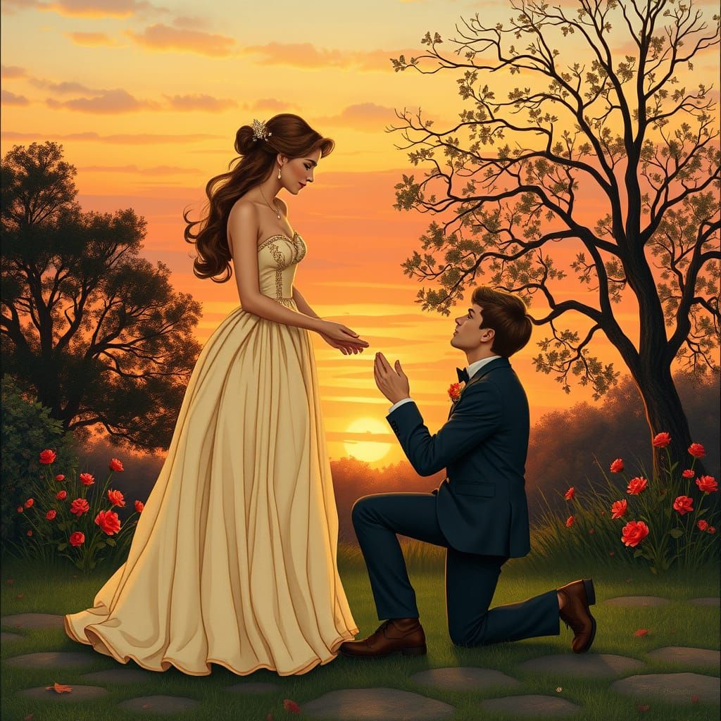 Romantic Marriage Proposal in Alphonse Mucha Style