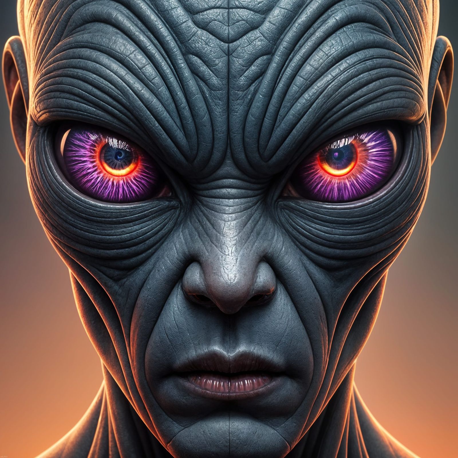 Grey Alien Close-Up with Iridescent Eyes