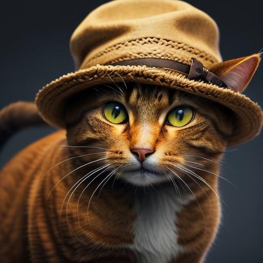 Hyperrealistic Cat in a Hat Portrait