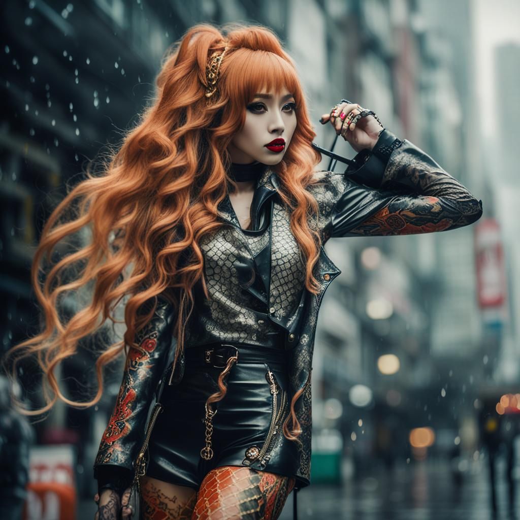 Beautiful Gyaru Samurai Saint in Rainy Hibiya Street