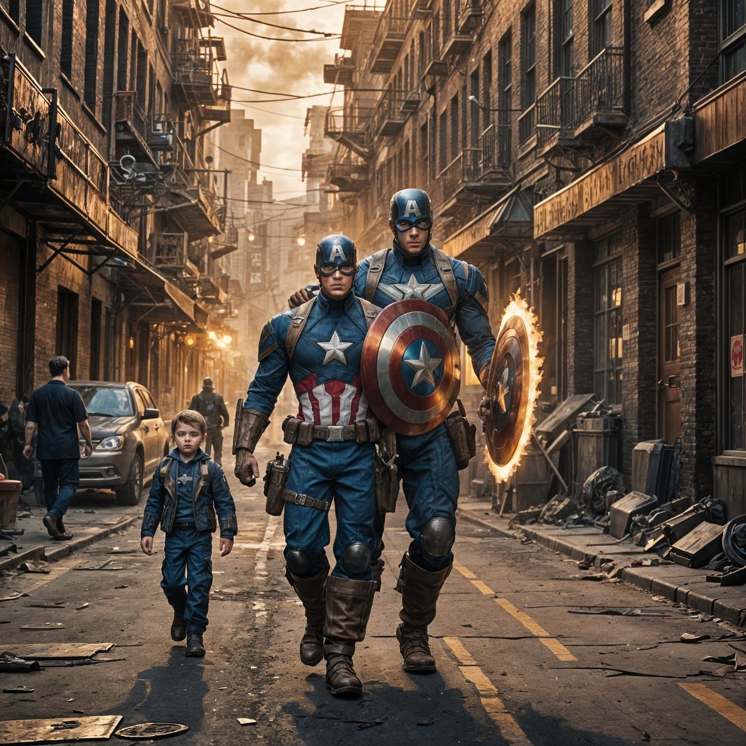 Captain America in Steampunk Futuristic Village