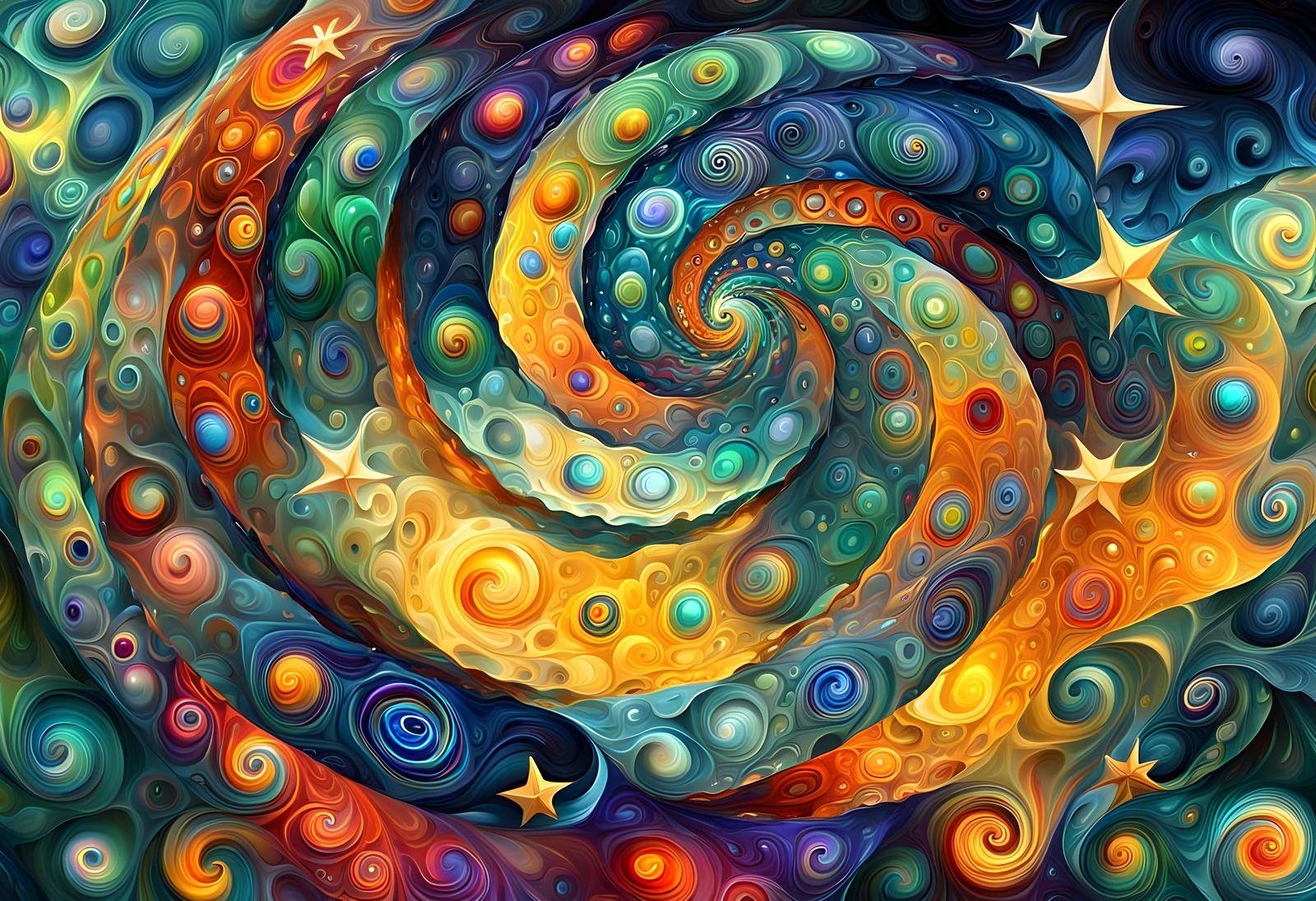 Vibrant Iridescent Cosmic Dance in 3D