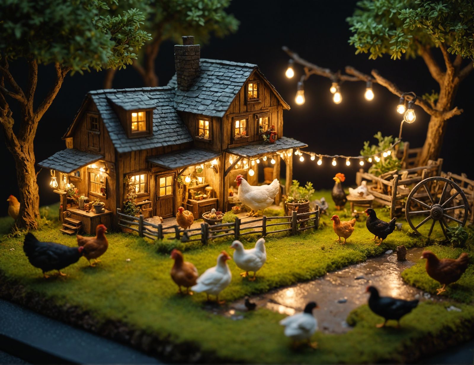 Detailed Miniature Old-Fashioned Farm Diorama in 8K