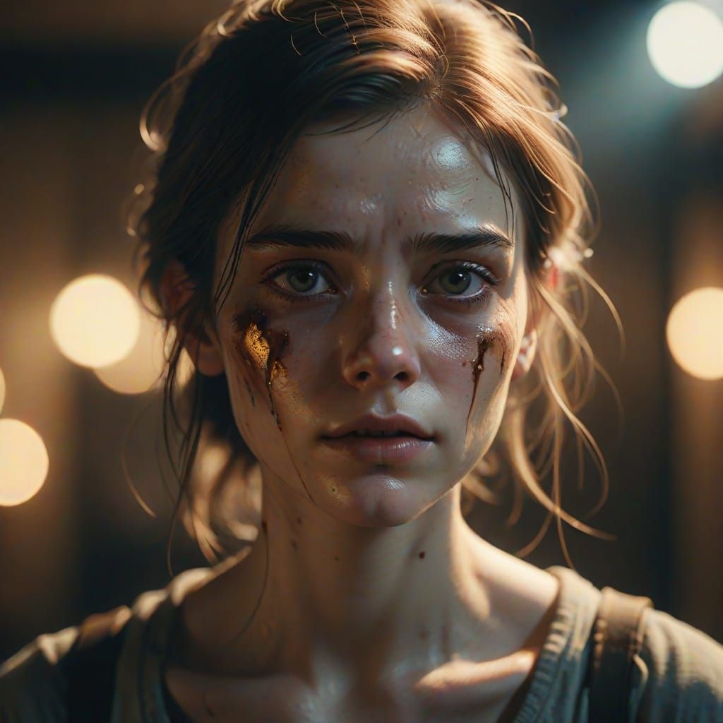 Bruised Woman Portrait in Hyper-Realistic Digital Art