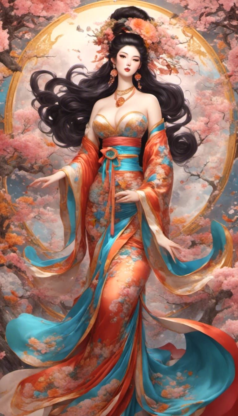 Anime Style Voluptuous Goddess Illustration