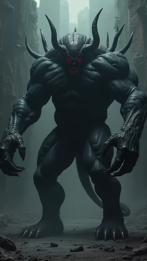 Eight-Armed Demon Bodybuilder in Dark Fantasy Style