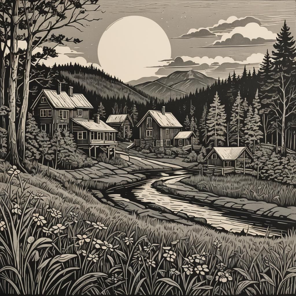 Yestermorrow School in Woodcut Relief Print