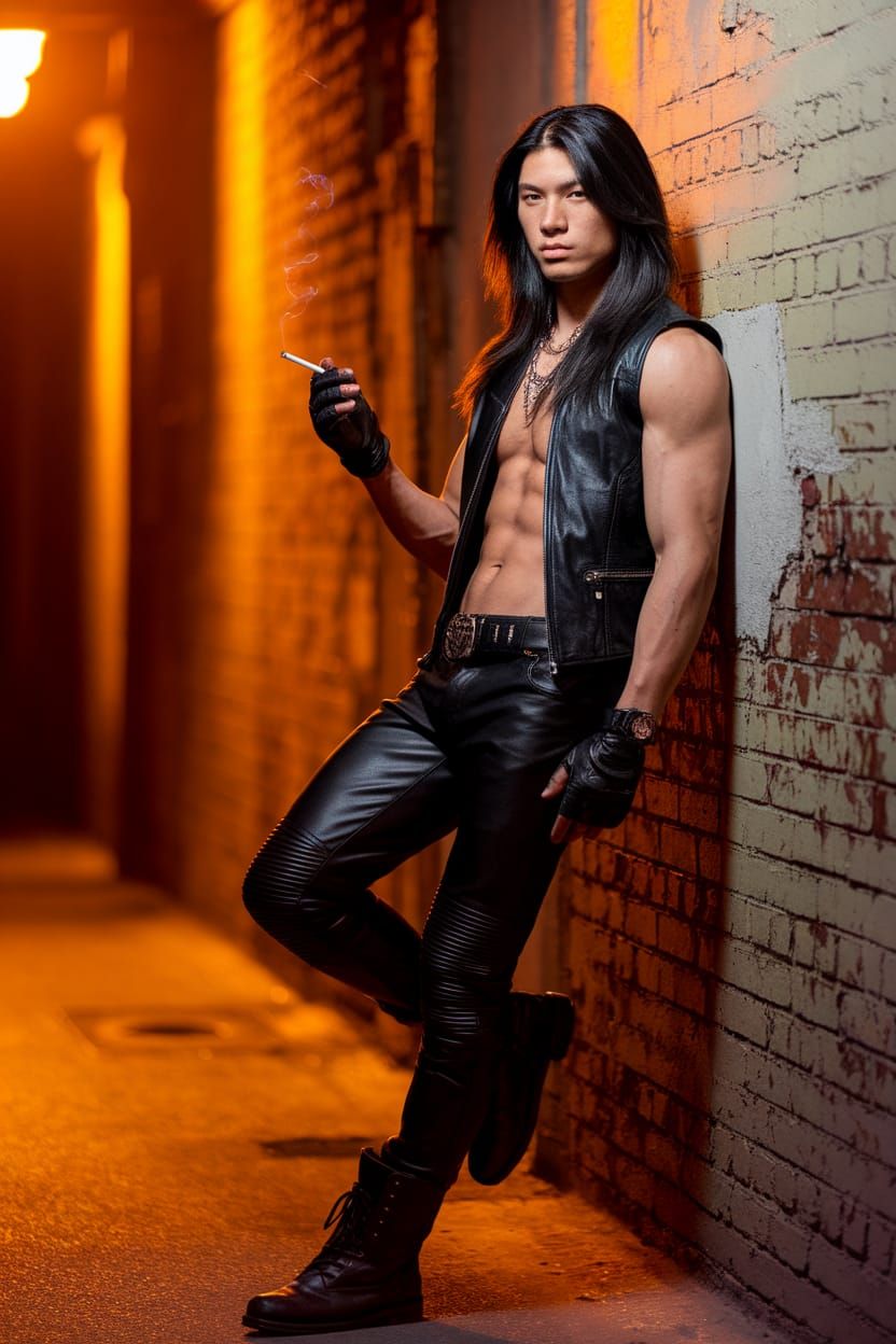 Native American Man in Leather in Amber Light