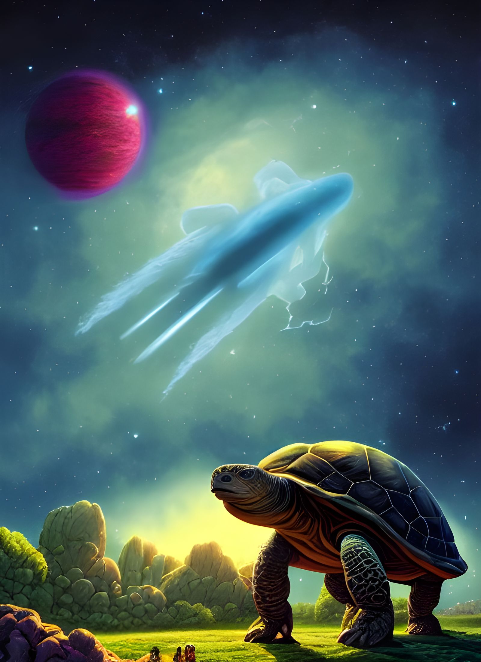 Giant Tortoise in Deep Space: Digital Illustration