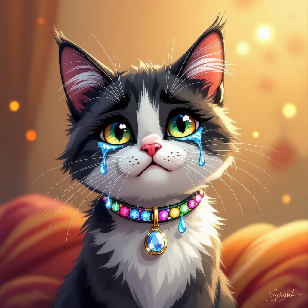 Sad Cat Tears in Expressive Painterly Style