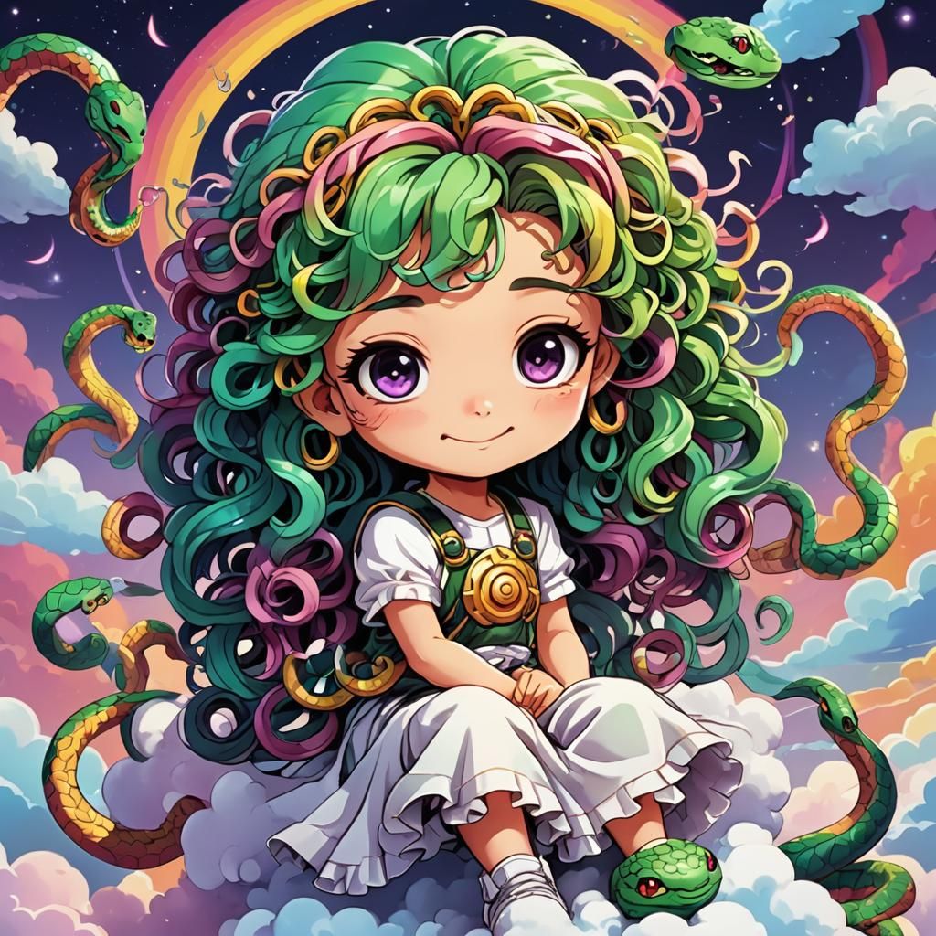 Chibi Anime Medusa Angel with Snakes