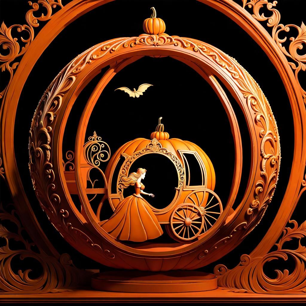 Cinderella's Pumpkin Carriage: 3D Carved Masterpiece