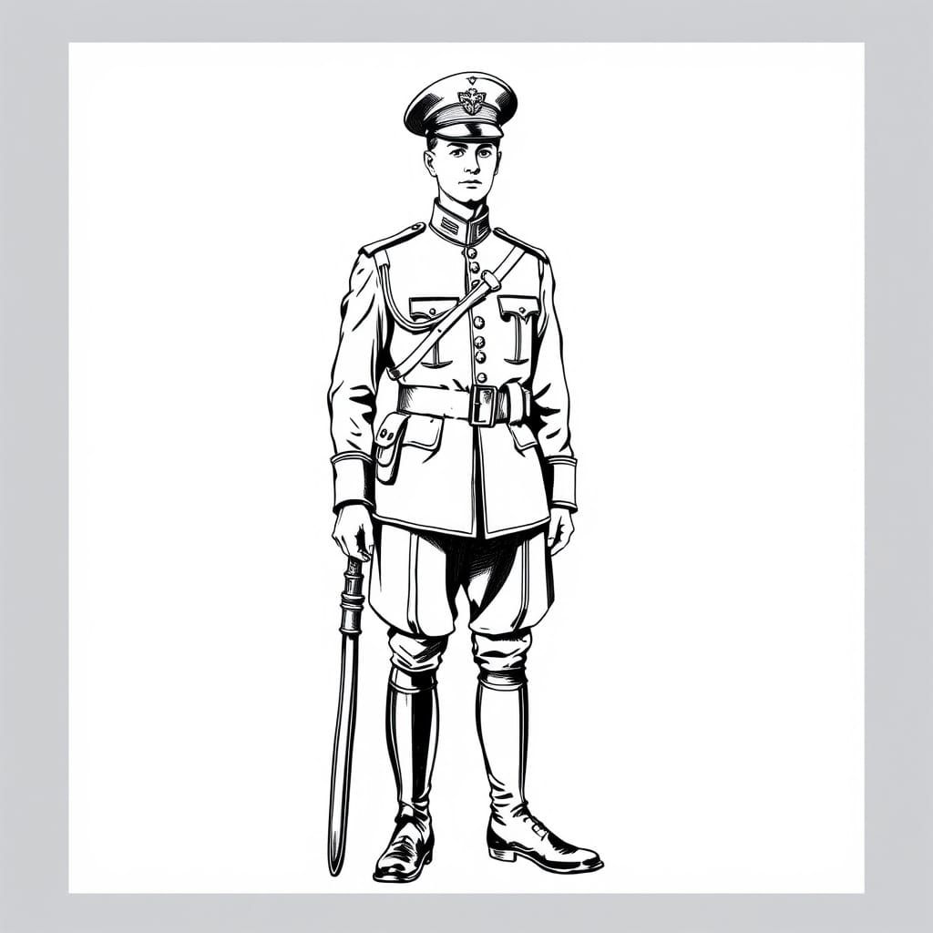 1900s Canadian Soldier in Black and White Sketch
