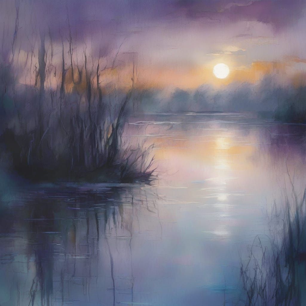 Surreal Aquarelle: Moonlit Lakeside Dance