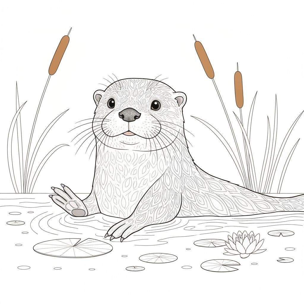 Playful Otter in Watercolor Style for Coloring Book