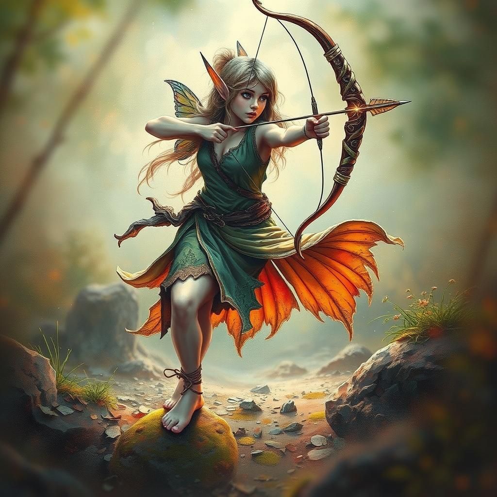 Fairy Elf Archer Drawing Energy, Art Brut Illustration