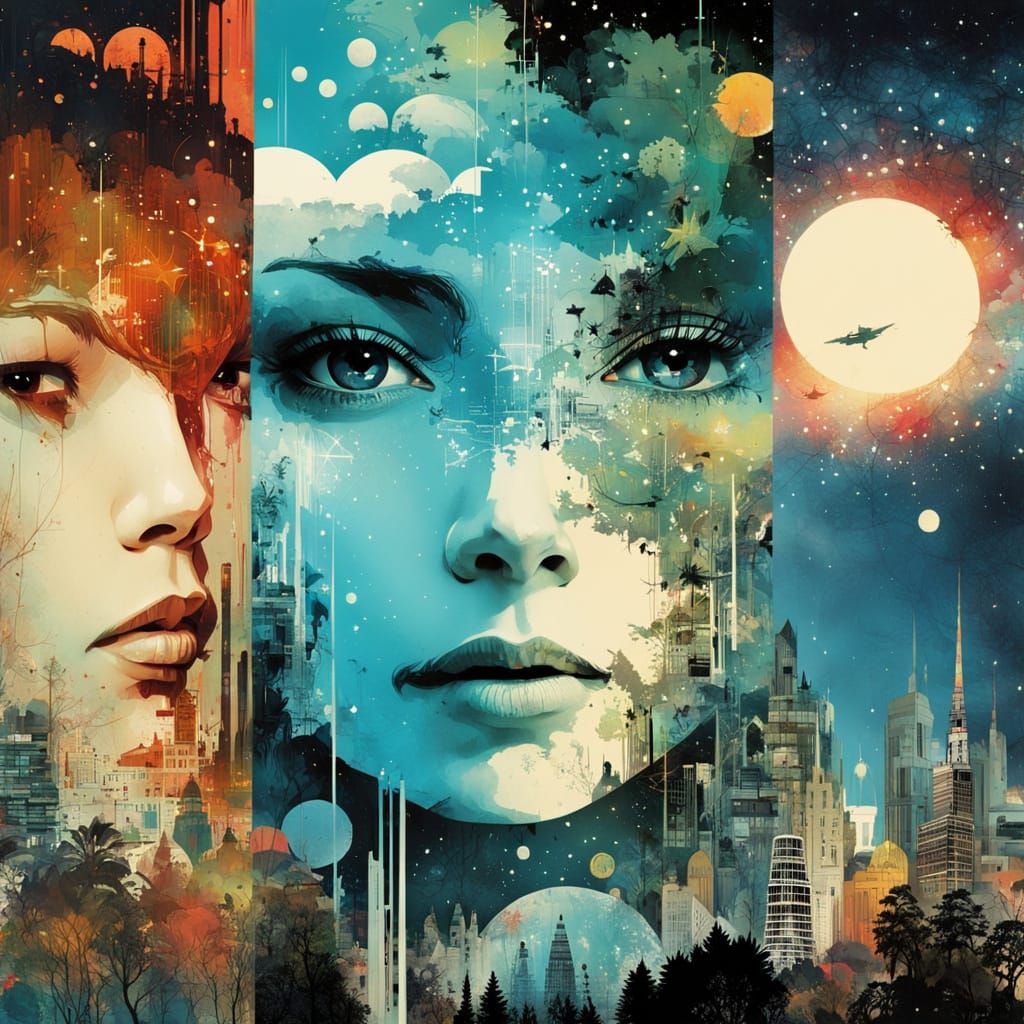 Galaxy Merging with World, Double Exposure Art