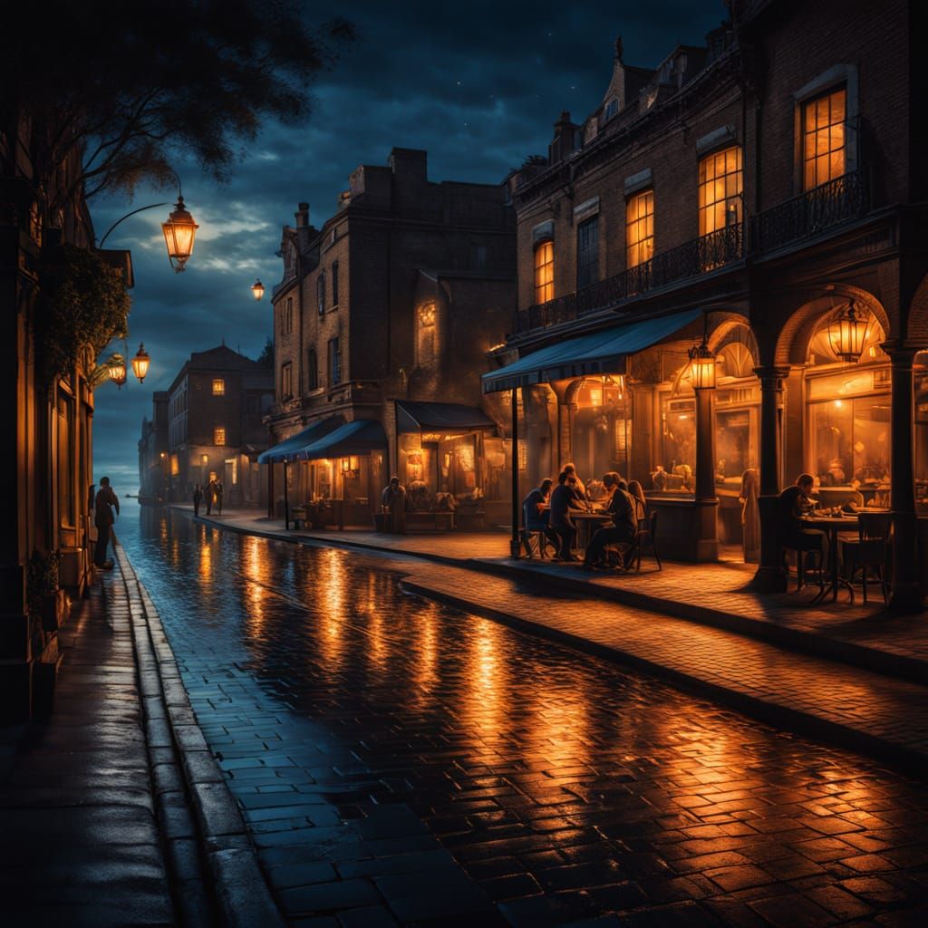 Vibrant Seaside Boulevard at Night Oil Painting