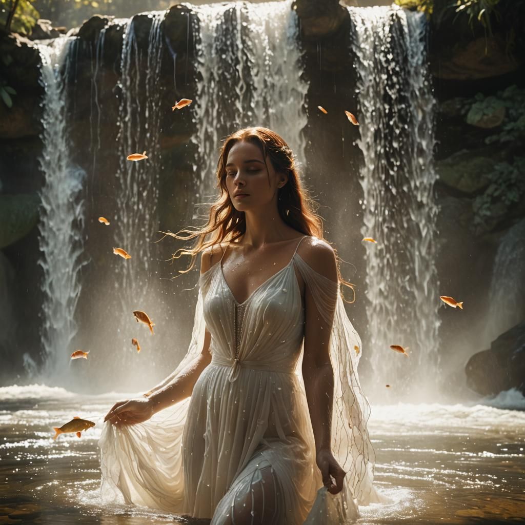 Cinematic Waterfall Bathing Scene in Film Aesthetic