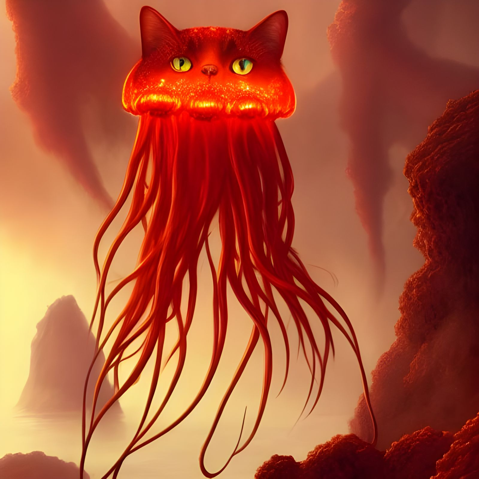 Lava Cat Jellyfish Hybrid in Sci-Fi Style