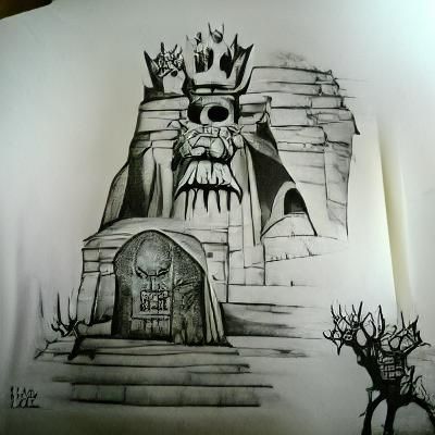 Ominous Ink Drawing of an Evil King's Tomb