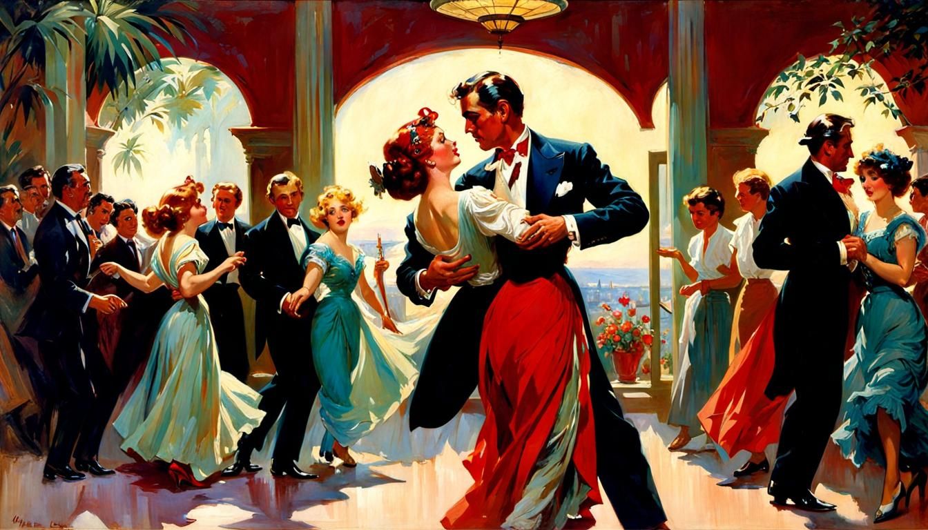 Romantic Dance: Vintage Art Style