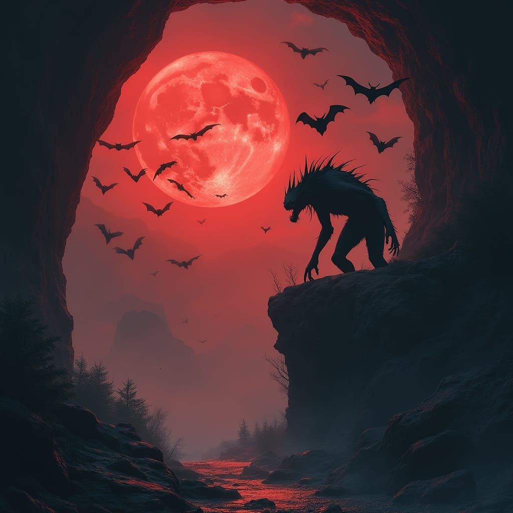 Blood Moon Predator in Haunting Matte Painting Style