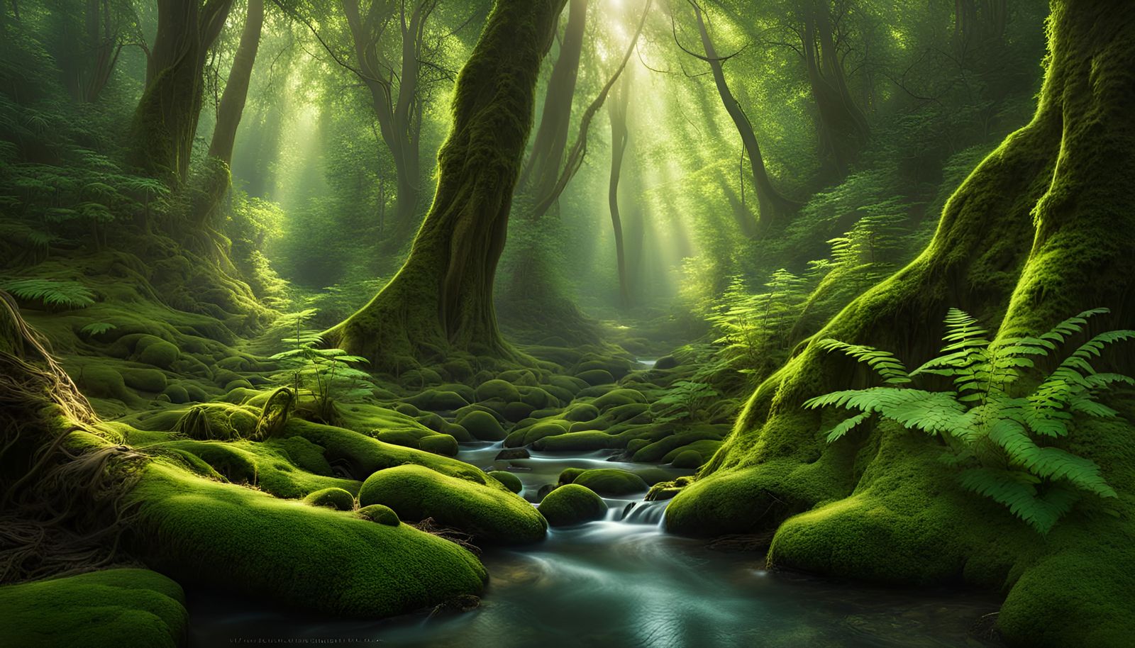 Lush Forest Stream in Hyperdetailed Fantasy Style