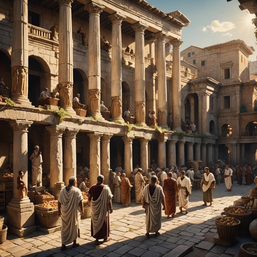 Ancient Roman Marketplace in Classical Realism Style