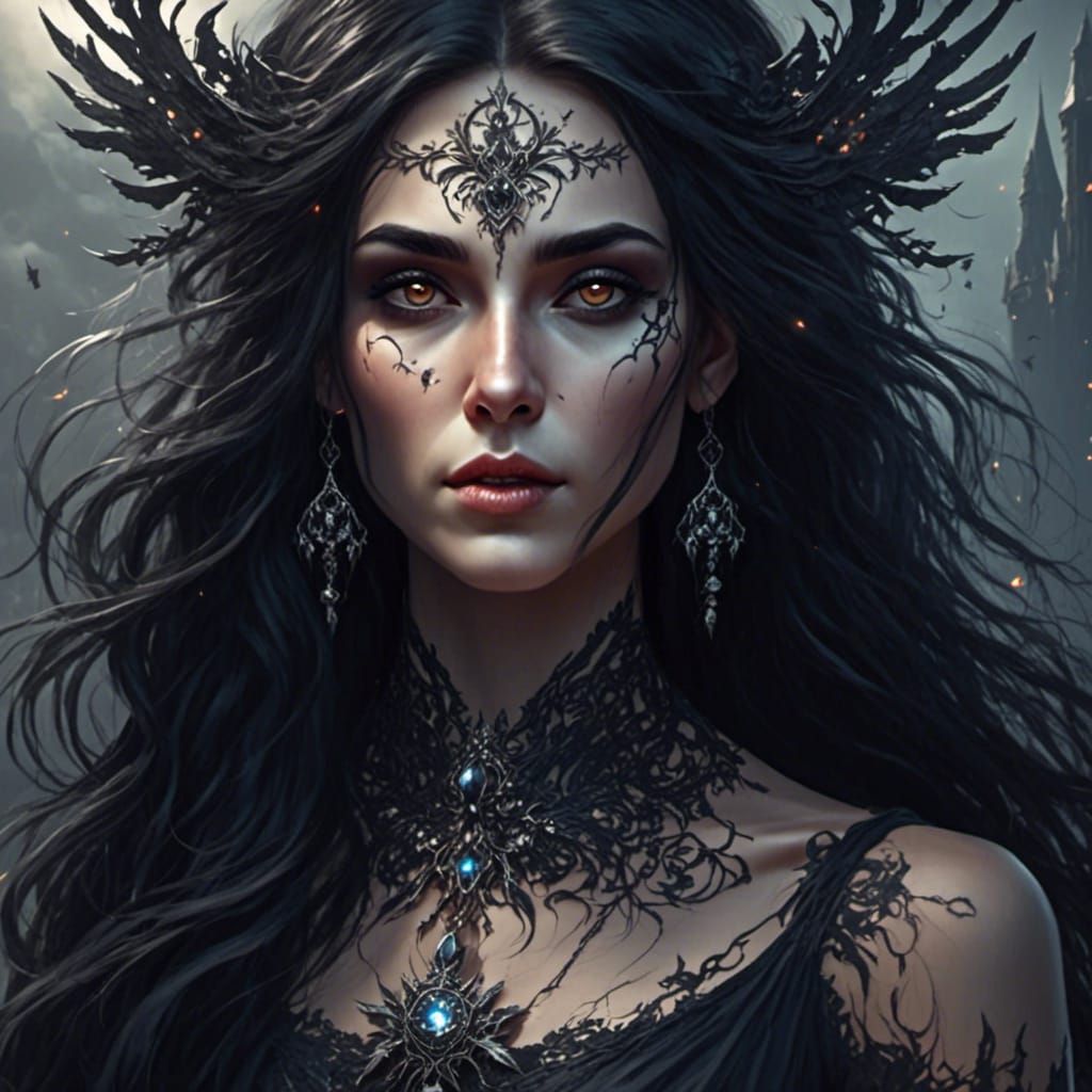 Breathtaking Goddess of Darkness and Deception in Elegant Bl...