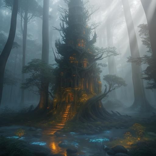 Mystical Spellcaster in Ancient Forest Concept Art