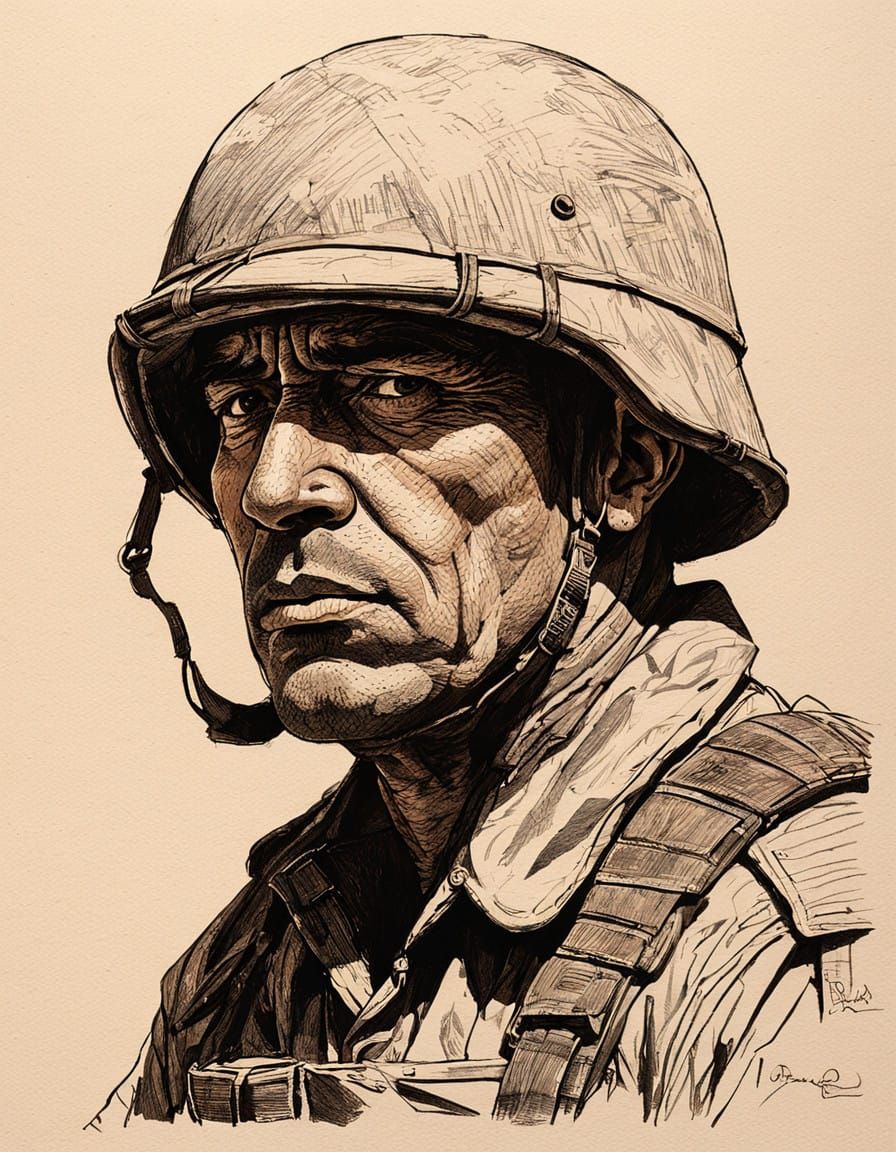 Dark Ages Soldier Portrait in Ink and Hatching