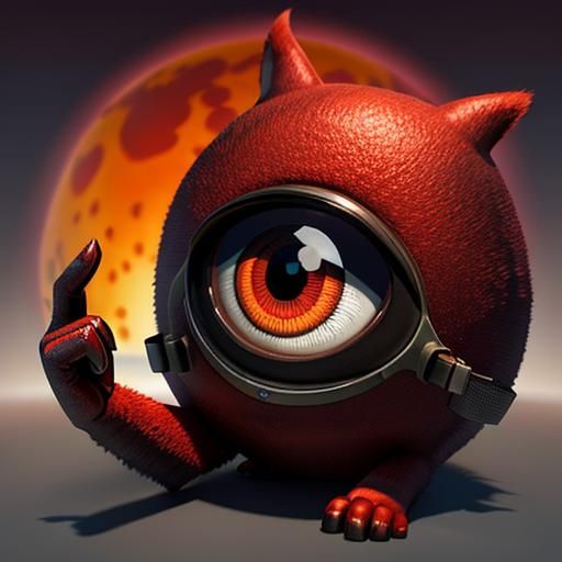 Surreal Creature with Goggles and Red Hand in 3D