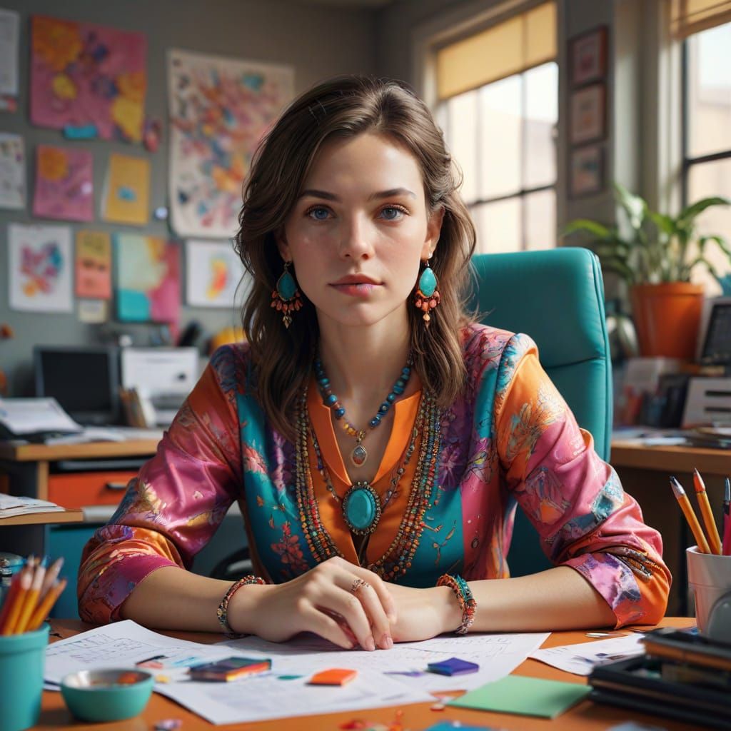 Glamorous Office Scene in Hyper-Realistic Digital Art
