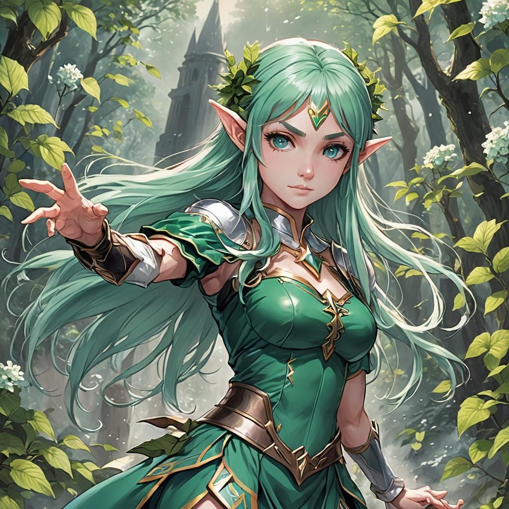 Powerful Elf in Anime Key Visual Style