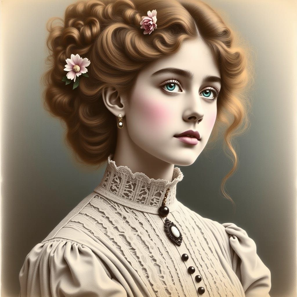 Elegant 19th Century Lady in Charcoal Portrait