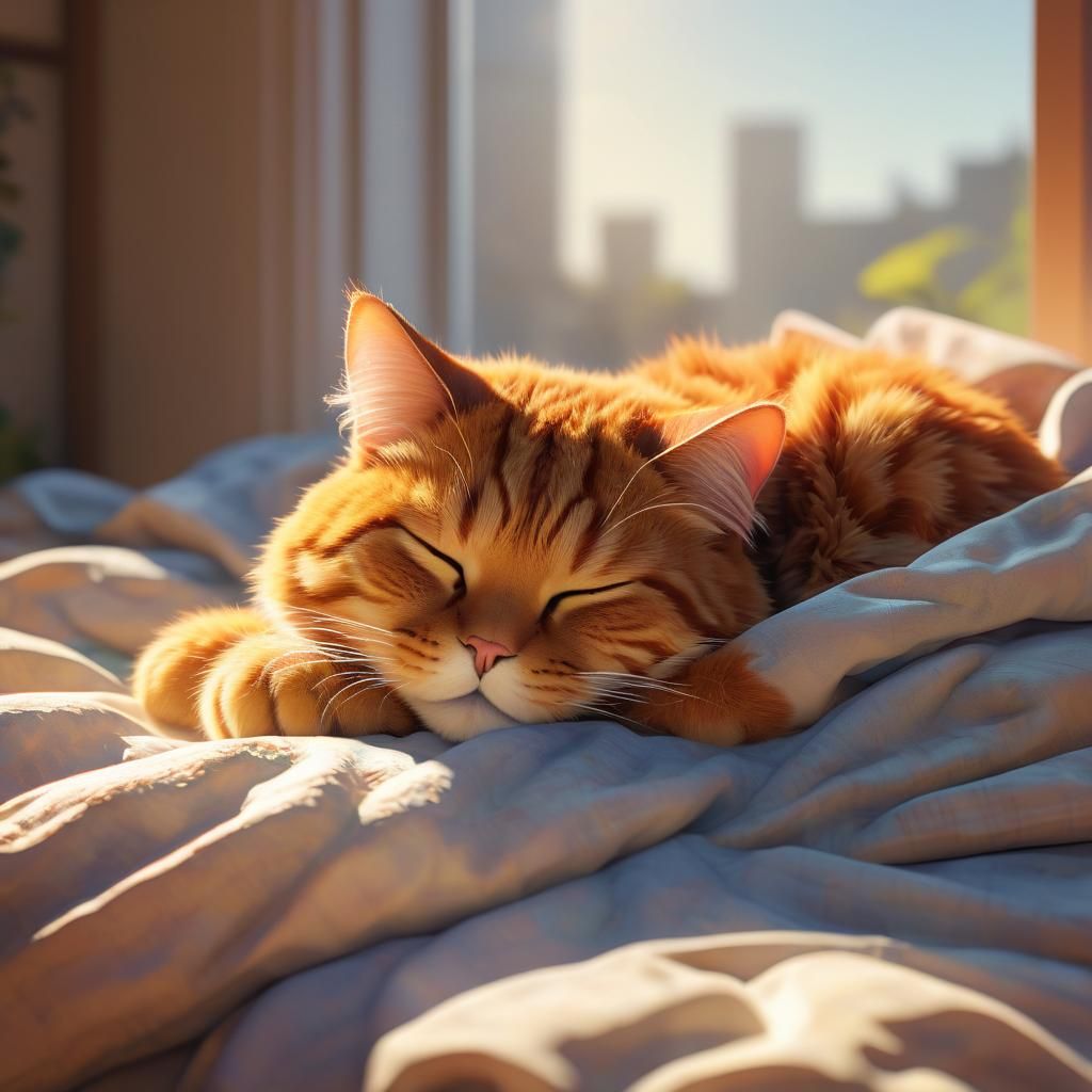 Garfield Sleeping: Vibrant Pixel Art Anime Visual