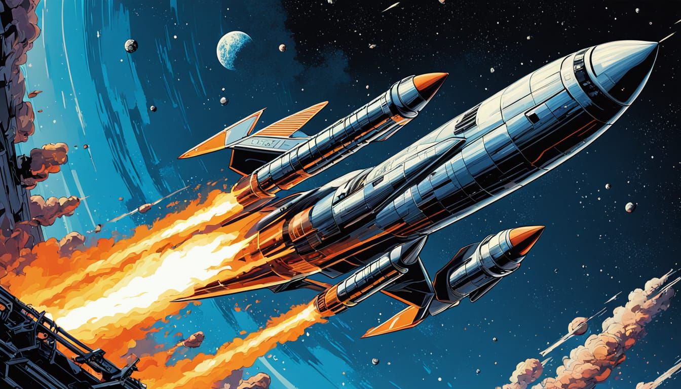 Retro Rocket Launch: Mid-Century Modern Sci-Fi Art