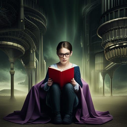 Girl Reading Sci-Fi Fantasy Novel