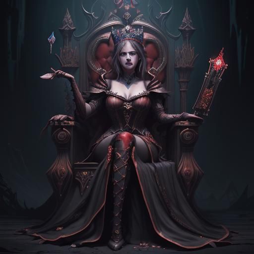 Queen of Hearts on Throne: Detailed Matte Painting