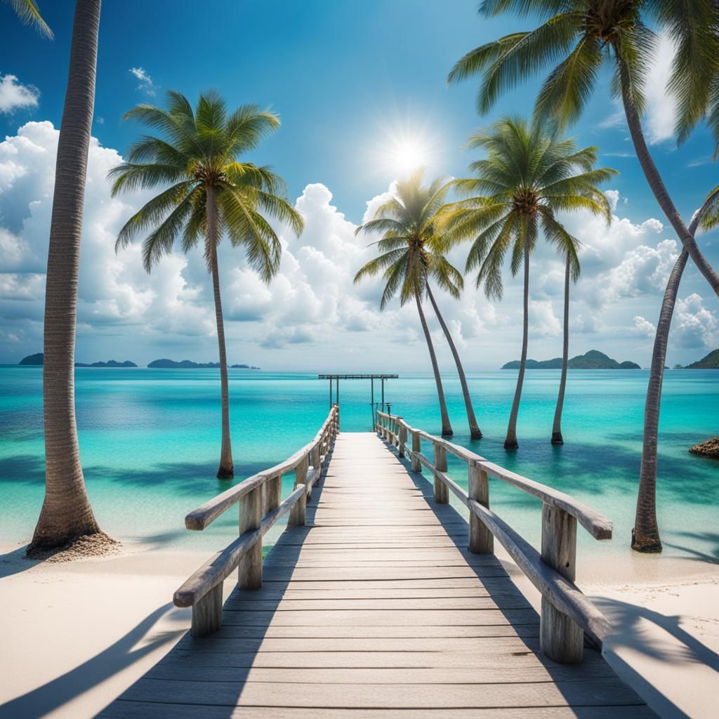 Surreal Bridge to Tropical Paradise Island