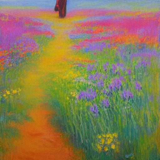 Warm Smile in a Lush Green Meadow, Blooming Wildflowers in T...