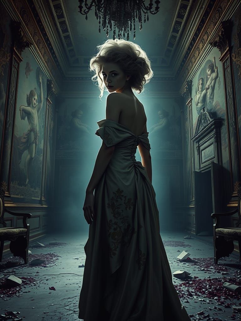 Rococo Gothic Mansion Ruin Hyperrealistic Stencil Art