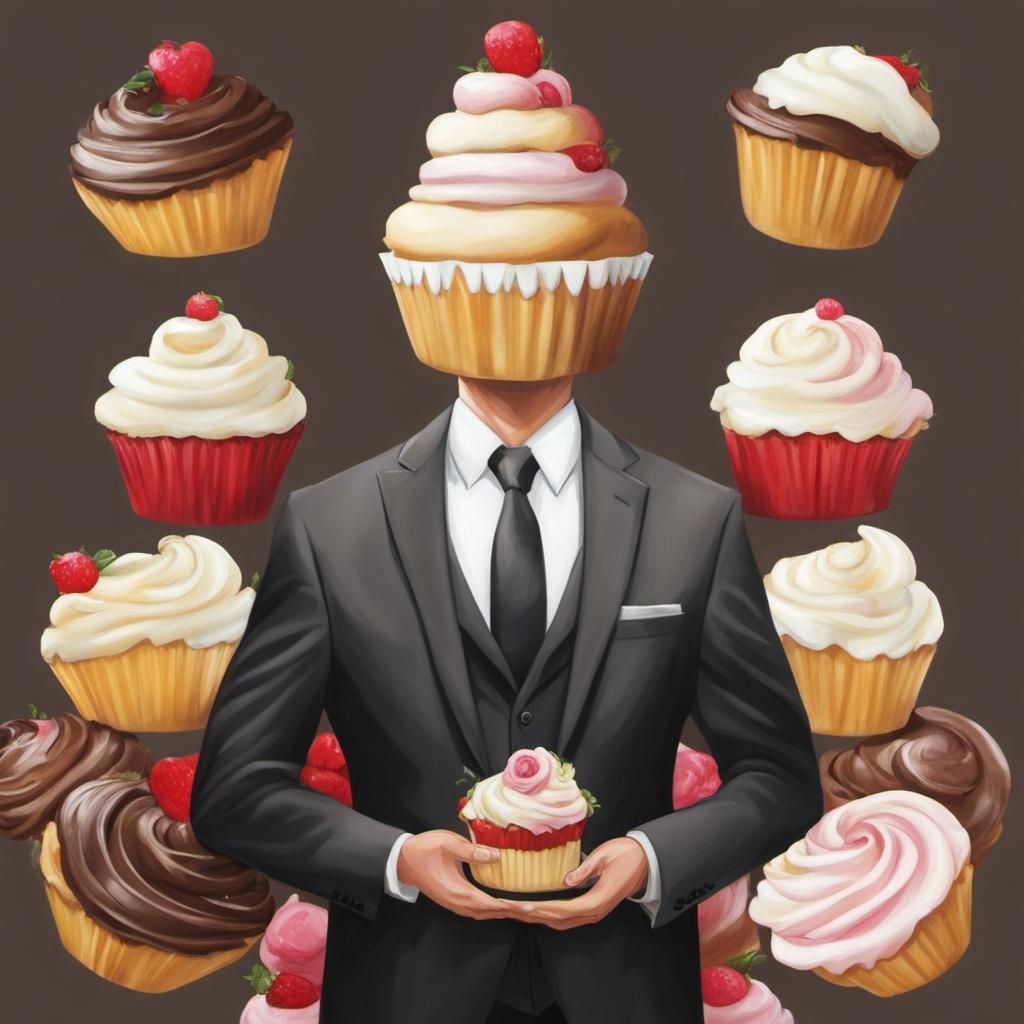 Man with Cupcake Head: Whimsical Contemporary Portrait