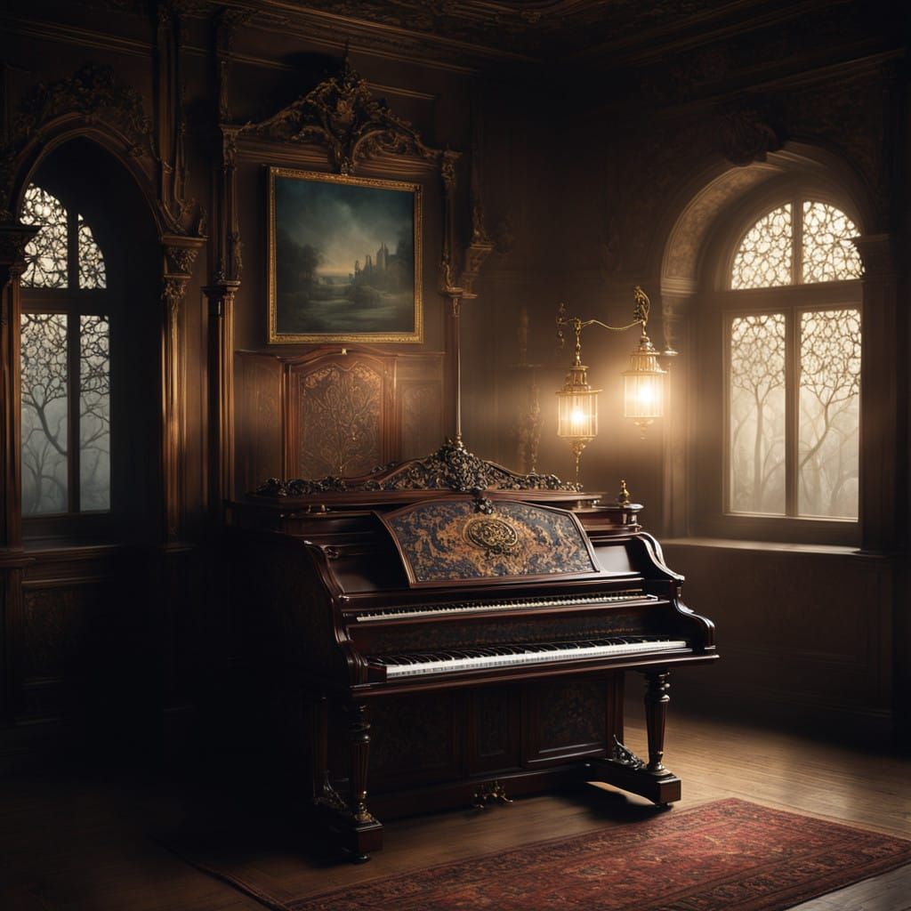 Ethereal Music Box in Victorian-Style Room with Ghostly Hand...