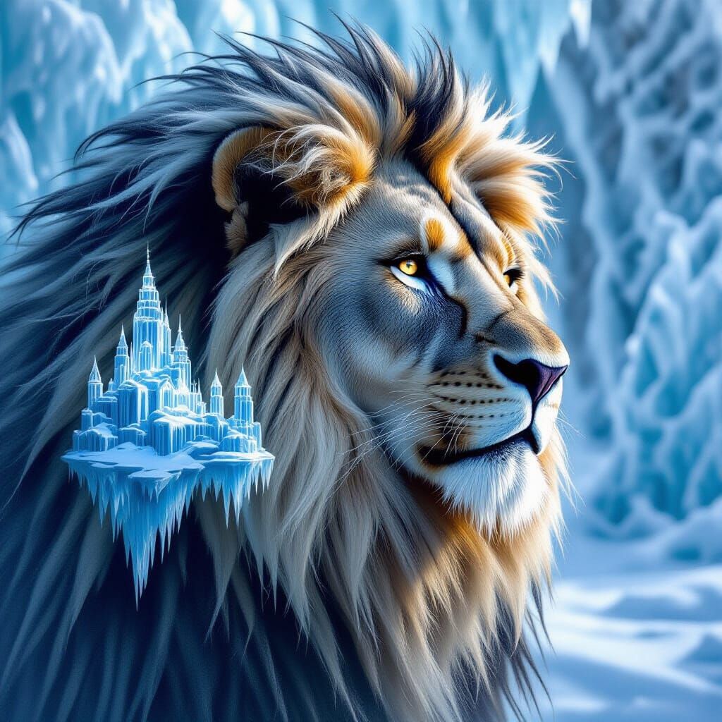 Majestic Ice Lion With Palace Silhouette