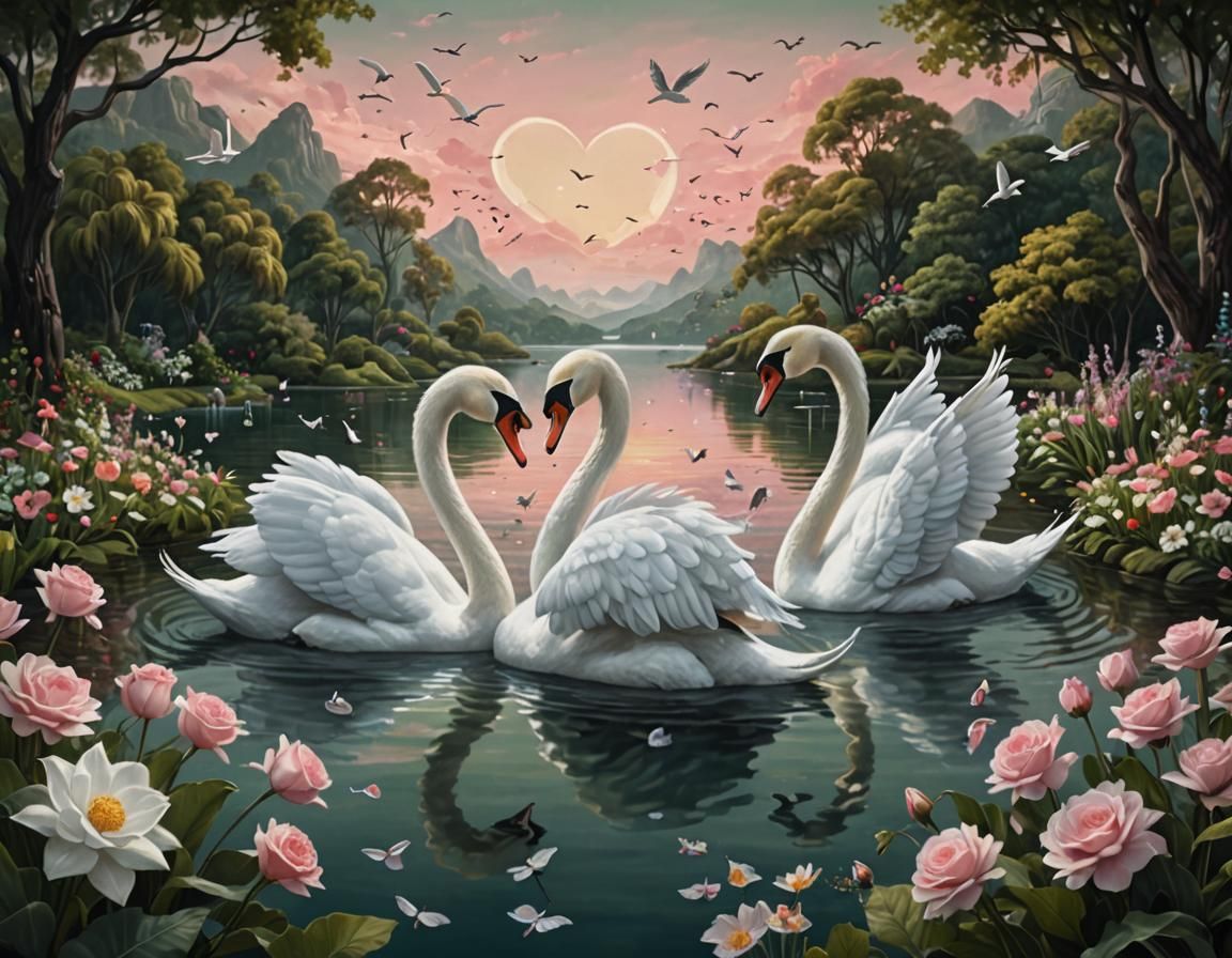Two Swans in Love: Hyperrealistic Photography