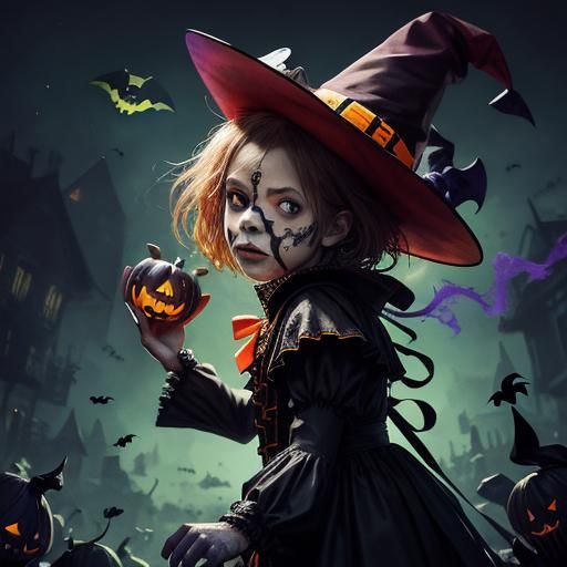 Halloween Trick-or-Treaters in Hyperrealistic Splash Art