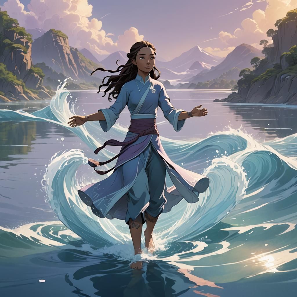Katara Waterbending Concept Art in Anime Style